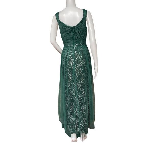 Dessy Collection Womens Size 2 V Neck Soft Tulle Hunter Green Evening Prom Dress - Picture 4 of 15